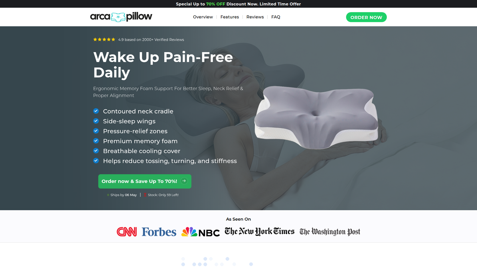 ArcaPillow ergonomic pillow for better sleep