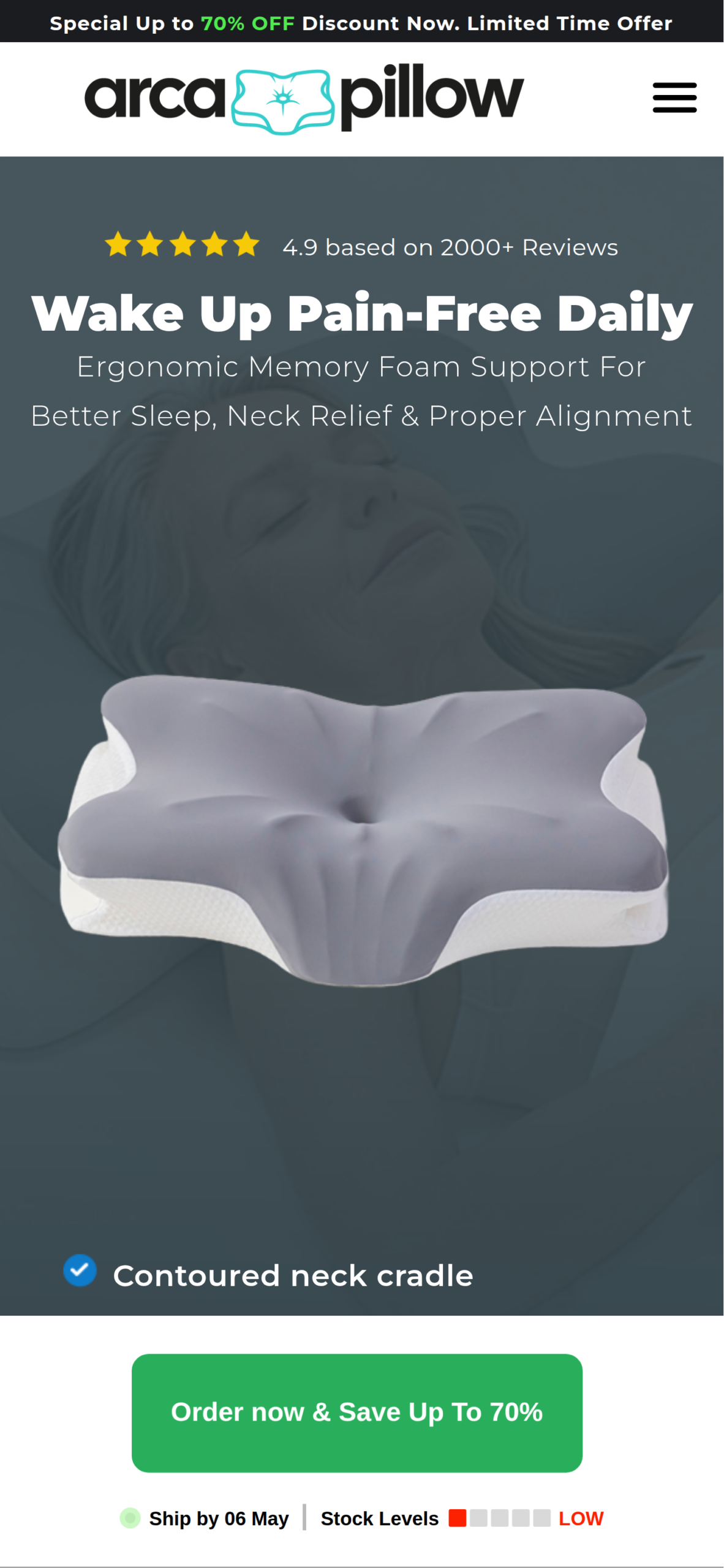 ArcaPillow ergonomic pillow for better sleep